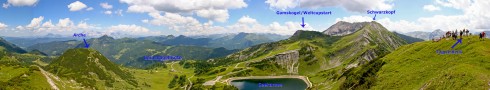 4-Gipfel-Tour: Panoramafoto vom Tagweideck gesehen (mit Erklrungen) | 18.07.2017 | JPG, 15 x 2 cm, 300dpi | 0.7MB